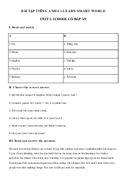Bài tập Unit 2 lớp 6 School i-Learn Smart World