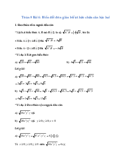 Toán 9 Bài 6: Biến đổi đơn giản biểu thức chứa căn bậc hai