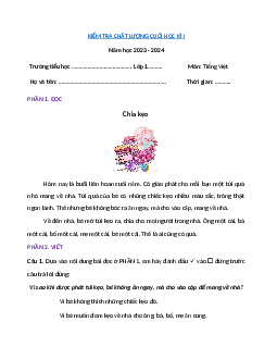 Đề thi Tiếng Việt lớp 1 học kì 1 | Đề 9| Kết nối tri thức