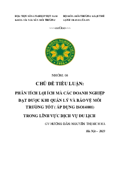Tiểu luận | Phân tích lợi ích mà các doanh nghiệp đạt được khi quản lý và bảo vệ môi trường tốt (áp dụng ISO 14001) trong lĩnh vực dịch vụ du lịch | Học viện Nông nghiệp Việt Nam