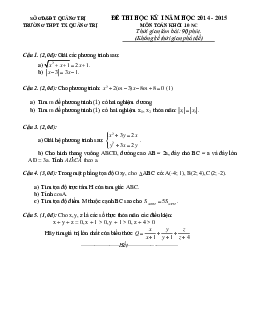 Đề thi HK1 lớp 10 trường THPT Thị Xã Quảng Trị 2014 – 2015