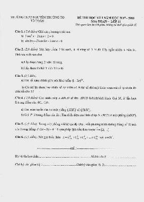 Đề thi học kỳ 1 Toán 11 năm học 2017 – 2018 trường THPT Nguyễn Trường Tộ – TT Huế