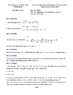 Đề thi chọn học sinh giỏi cấp tỉnh Toán 12 năm 2021 – 2022 sở GD&ĐT Bình Định