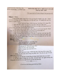 Đề thi học kì 1 lớp 9 môn Ngữ văn Phòng GD&ĐT huyện Thường Tín năm học 2019 - 2020