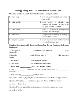 Bài tập tiếng Anh 7 i-Learn Smart World Unit 1