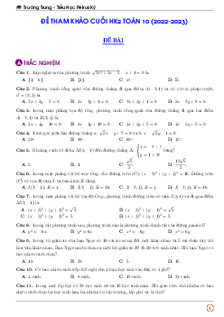 Đề tham khảo cuối HK2 Toán 10 năm 2022 – 2023 trường Pétrus Ký – Bình Dương