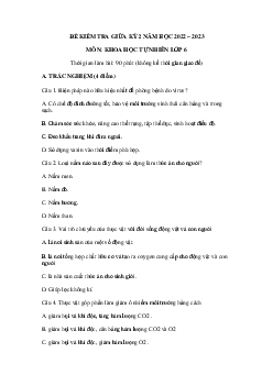 Đề thi giữa học kì 2 Khoa học tự nhiên lớp 6 Cánh Diều năm 2022 - 2023 - Đề 1