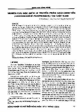 Nghiên cứu đặc điểm di truyền phân loài chim Yến tại Việt Nam | Tạp chí Nông nghiệp và phát triển nông thôn kỳ 2 - 2014