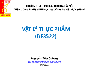 Bài giảng PPT (Power Point) học phần Vật lý học thực phẩm | SLIDE | Đại học Bách Khoa Hà Nộ