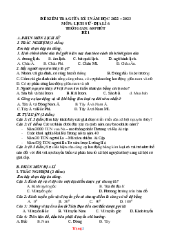 Đề thi giữa HK1 Sử Địa 6 chân trời sáng tạo 2022-2023 (có đáp án)-Đề 4
