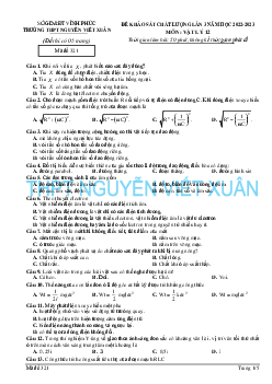 Đề thi thử THPT Quốc gia năm 2023 môn Vật lí lần 3 trường Nguyễn Viết Xuân, Vĩnh Phúc (có đáp án)