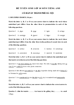 Đề ôn thi vào lớp 10 môn tiếng Anh Sở GD&ĐT Thành phố Hà Nội số 8 năm 2020-2021