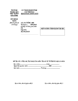 Đề thi chọn đội tuyển dự thi HSG tỉnh lớp 12 năm 2019 THPT Hòa Bình môn Tiếng Anh (có đáp án)