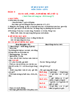 Giáo án Toán 2 | Ôn tập Giờ, phút sách Chân trời sáng tạo (cả năm) | Tuần 22