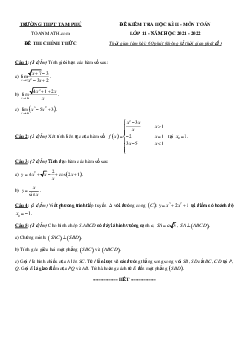 Đề thi học kỳ 2 Toán 11 năm 2021 – 2022 trường THPT Tam Phú – TP HCM