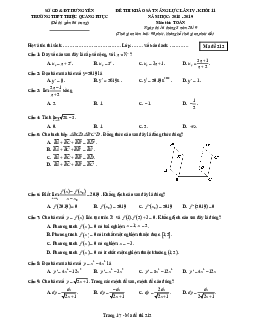 Đề khảo sát năng lực Toán 11 năm 2018 – 2019 trường Triệu Quang Phục – Hưng Yên lần 4