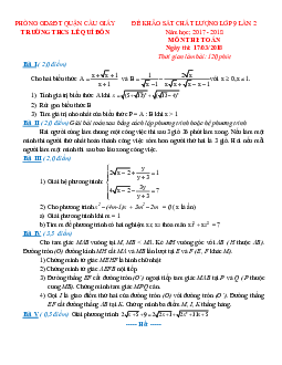 Đề KSCL Toán 9 năm 2017 – 2018 trường THCS Lê Quý Đôn – Hà Nội lần 2