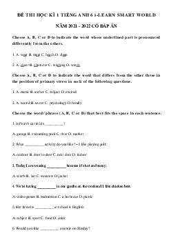 Đề thi tiếng Anh lớp 6 học kì 1 i-Learn Smart World số 6