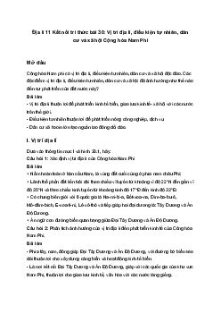 Địa lí 11 Kết nối tri thức bài 30: Vị trí địa lí, điều kiện tự nhiên, dân cư và xã hội Cộng hòa Nam Phi