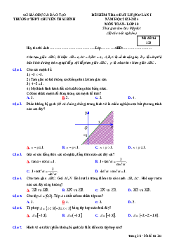Đề kiểm tra chất lượng lần 1 Toán 10 năm 2023 – 2024 trường THPT chuyên Thái Bình
