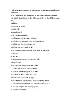 Trắc nghiệm Địa Lý 10 bài 24: Phân bố dân cư. Các loại hình quần cư và đô thị hóa