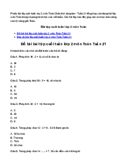 Phiếu bài tập cuối tuần lớp 2 môn Toán Chân trời sáng tạo - Tuần 21