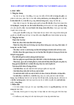 Giáo án Hóa 10 CTST Bài 11 Liên kết Hydrogen và tương tác Van Der Waals