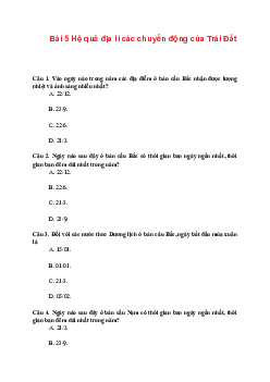 Trắc nghiệm Địa lí 10 Bài 5 Chương 2 | Chân trời sáng tạo