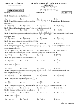 Đề kiểm tra học kỳ 2 Toán 12 năm 2017 – 2018 sở GD và ĐT Quảng Trị