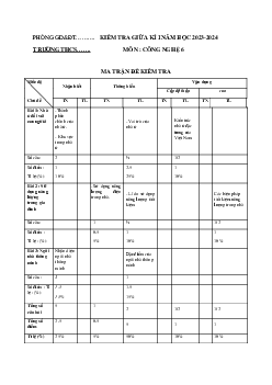 Đề thi giữa học kì 1 môn Công nghệ 6 năm 2023 - 2024 sách Chân trời sáng tạo | Đề 5