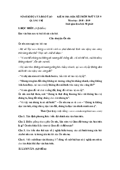 Đề thi học kì 1 lớp 9 môn Ngữ văn Sở GD&ĐT Quảng Trị năm học 2018 - 2019