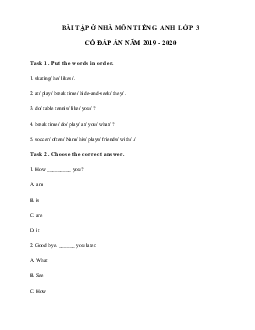 Phiếu bài tập ở nhà tiếng Anh lớp 3 - Ngày 13/04