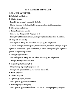 Tóm tắt lý thuyết Sinh học 10 bài 4: Cacbohiđrat và lipit