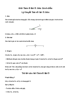 Giải Toán 6 Bài 5: Góc Cánh diều