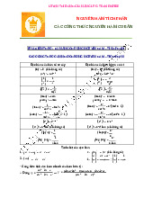 CÁC CÔNG THỨC NGUYÊN HÀM CƠ BẢN VÀ TÍCH PHÂN - CÁC KỸ NĂNG CẦN THIẾT