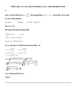 Tổng hợp các bài toán mức độ vận dụng cao ôn thi THPT Quốc gia – Nhóm Toán