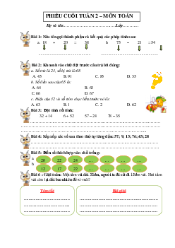 Phiếu bài tập cuối tuần môn Toán lớp 2 sách Cánh Diều - Tuần 2