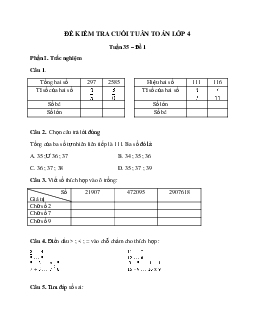 Bài tập cuối tuần Toán lớp 4 Chân trời sáng tạo - Tuần 35