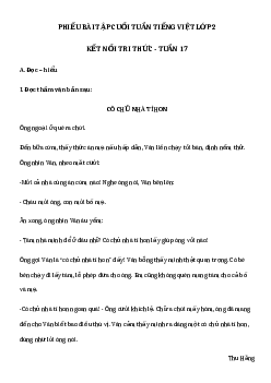 Phiếu Bài tập cuối tuần tiếng Việt lớp 2 học kì 1 | Kết nối tri thức Tuần 17 cơ bản