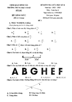Đề giữa học kỳ 2 Toán 6 năm 2022 – 2023 trường THCS An Lạc – TP HCM