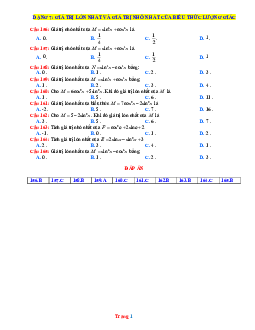 Trắc nghiệm Giá trị lớn nhất và nhỏ nhất của biểu thức lượng giác lớp 11 (có đáp án)