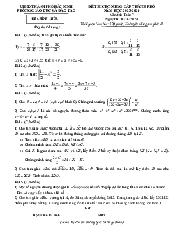 Đề thi chọn HSG Toán 7 năm 2023 – 2024 phòng GD&ĐT thành phố Bắc Ninh