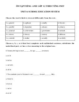 Trắc nghiệm Unit 4 lớp 12 School Education System có đáp án