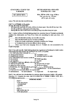 Đề Thi Chọn Học Sinh Giỏi Năm Học 2017 - 2018 Môn Tiếng Anh - Lớp 9 Thcs Tỉnh Nam Định