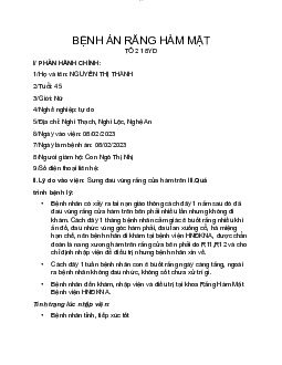 Bệnh án răng hàm mặt | Đại học Thái Nguyên