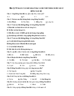 Câu hỏi trắc nghiệm Địa Lý 12 - Bài 39: Vấn đề khai thác lãnh thổ theo chiều sâu ở Đông Nam Bộ