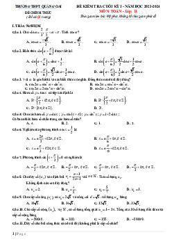 Đề cuối kỳ 1 Toán 11 năm 2023 – 2024 trường THPT Quảng Oai – Hà Nội