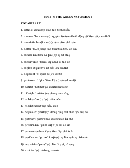 Từ vựng Unit 3 lớp 12 The Green Movement
