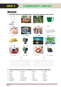 Bài tập Tiếng Anh 7 chương trình mới Bài 3: Community Service (có đáp án)-Mai Lan Hương-Hà Thanh Uyên