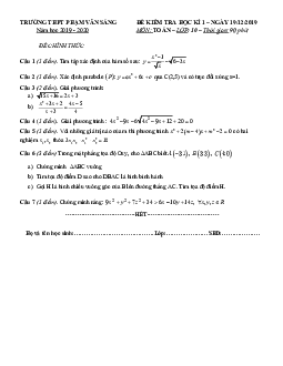 Đề thi học kì 1 Toán 10 năm 2019 – 2020 trường THPT Phạm Văn Sáng – TP HCM
